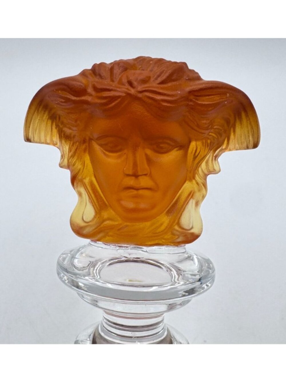 VERSACE by Rosenthal Golden Amber Frosted Crystal Medusa Wine Stopper Signed